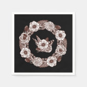 Vintage Line Art Floral Frame スタンダードカクテルナプキン (正面)