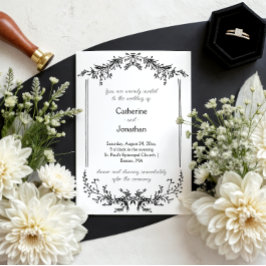 Vintage Line Drawn Floral Black & White Wedding | 招待状