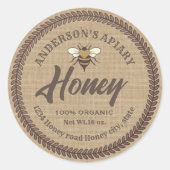 Vintage linen  bee apiary honey jar label ラウンドシール (正面)
