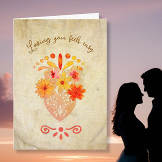 Vintage Linen Floral Heart with Soft Golden Script シーズンカード