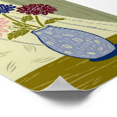 Vintage Linocut Dahlias in Textured Blue Vase ポスター (角)