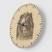 Vintage Lion Illustration on Burlap   ラージ壁時計 (傾斜)