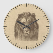 Vintage Lion Illustration on Burlap   ラージ壁時計 (正面)