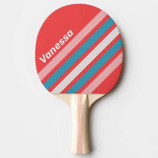 Vintage Lipstick Angled Striping with Name 卓球ラケット (正面)