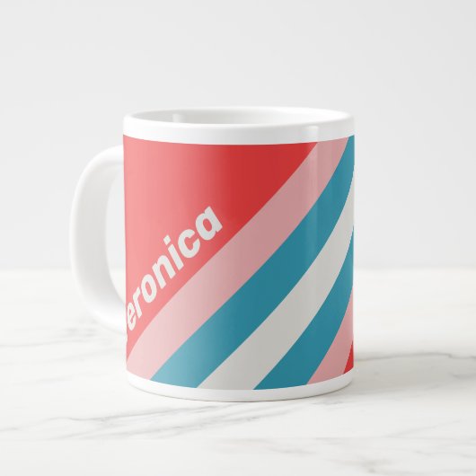 Vintage Lipstick Stripes with Name ジャンボコーヒーマグカップ (正面左)