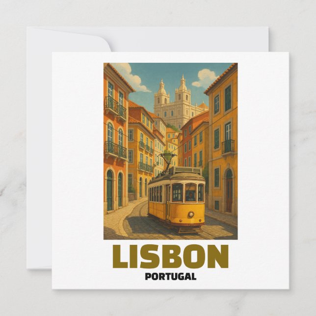 Vintage Lisbon Portugal Retro Tram Street Scene (正面)