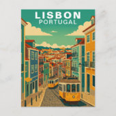 Vintage Lisbon, Portugal Yellow Tram ポストカード (正面)