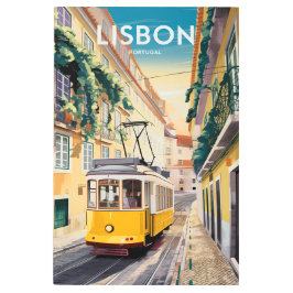 Vintage Lisbon Tram Metal Wall Art – Portugal Trav メタルプリント