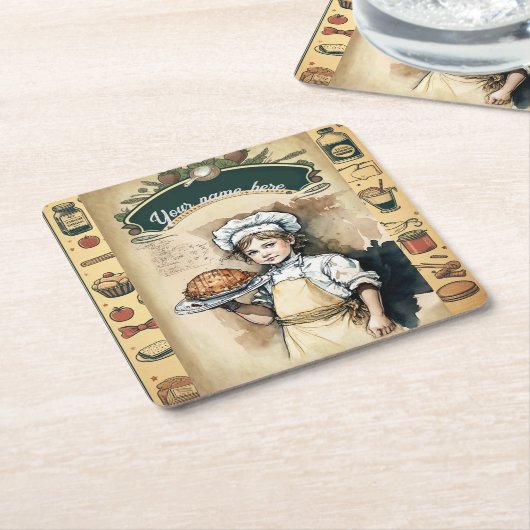 Vintage little cook スクエアペーパーコースター (アングル)