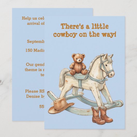 Vintage Little Cowboy Digital Download Invitation 招待状 (正面/裏面)