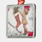 Vintage "Little Girl Hanging Stocking" メタルオーナメント (左)