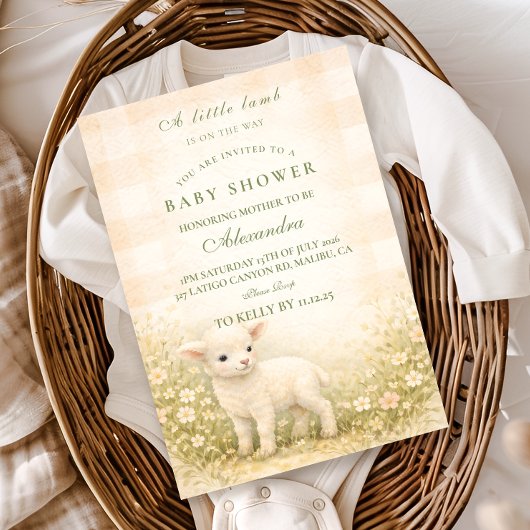 Vintage Little Lamb Meadow Flowers Baby Shower 招待状