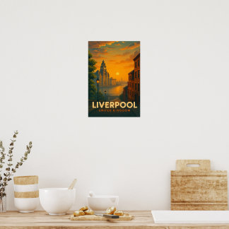 Vintage Liverpool England Travel Poster ポスター