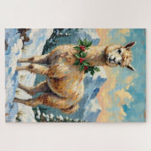 Vintage Llama in Snowy Christmas Meadow ジグソーパズル (横)