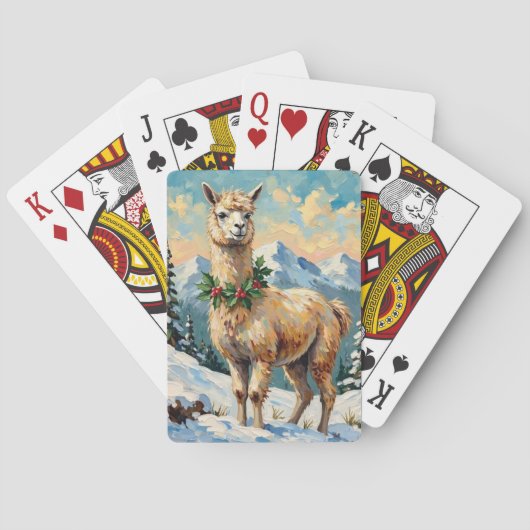 Vintage Llama in Snowy Christmas Meadow トランプ (裏面)