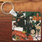 Vintage Lobster Champagne; Fancy Elegant Party キーホルダー (正面)