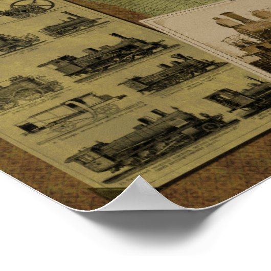Vintage Locomotive Scrapbook Poster ポスター (角)
