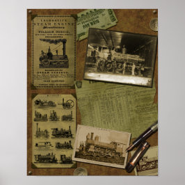 Vintage Locomotive Scrapbook Poster ポスター