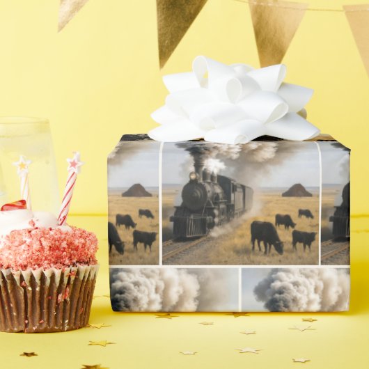 Vintage Locomotive Train with Cows ラッピングペーパー (誕生日パーティー)