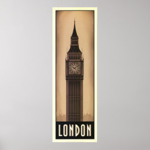 Vintage London Big-Ben Sepia Travel Poster ポスター