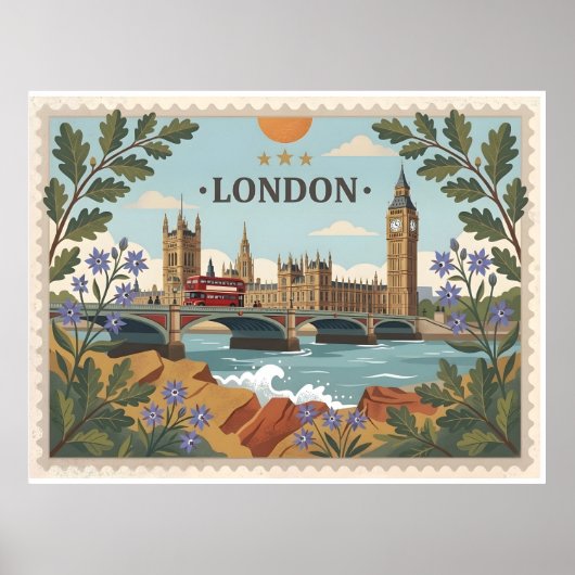 Vintage London Dayscape Postcard ポスター (正面)