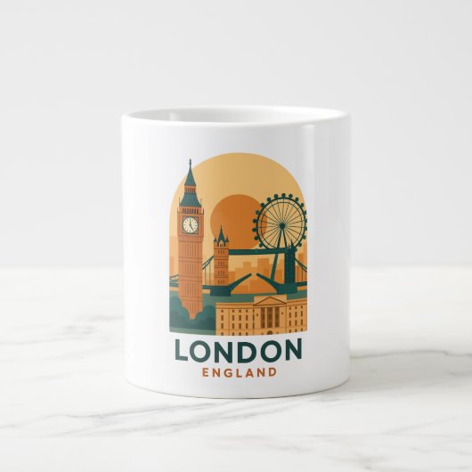 Vintage London England Travel Retro ジャンボコーヒーマグカップ (正面)