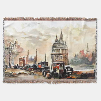 Vintage London Street Scene Art Throw スローブランケット