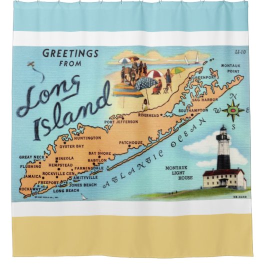 Vintage Long Island Map シャワーカーテン (正面)