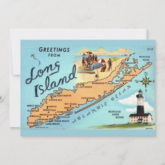 Vintage Long Island Map 5x7 Big Postcard サンキューカード (正面)