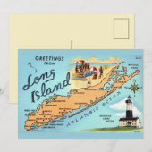 Vintage Long Island Map 5x7 Big Postcard サンキューカード (正面/裏面)