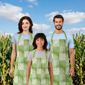 Vintage Look Green Yellow Ecru Patchwork  エプロン