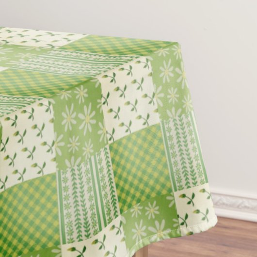 Vintage Look Green Yellow Ecru Patchwork  テーブルクロス