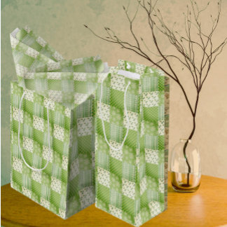 Vintage Look Green Yellow Ecru Patchwork  ワインギフトバッグ