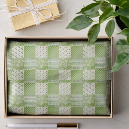 Vintage Look Green Yellow Ecru Patchwork  薄葉紙