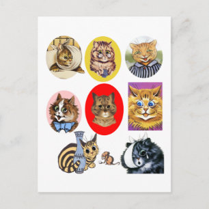 Vintage Louis Wain Cat Art Portraits Postcard ポストカード