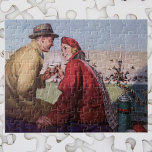 Vintage Love and Romance, Couple at Football Game ジグソーパズル<br><div class="desc">Vintage illustration love and romance image featuring a man and a woman of a romantic first date sharing some coffee and conversation during a sports football game.</div>
