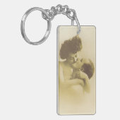 Vintage love couple kissing sepia illustration キーホルダー (正面左)