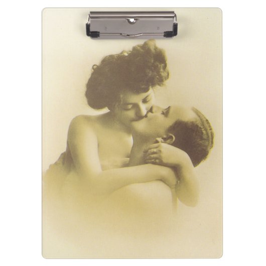 Vintage love couple kissing sepia illustration クリップボード (正面)