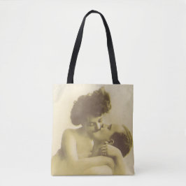 Vintage love couple kissing sepia illustration トートバッグ