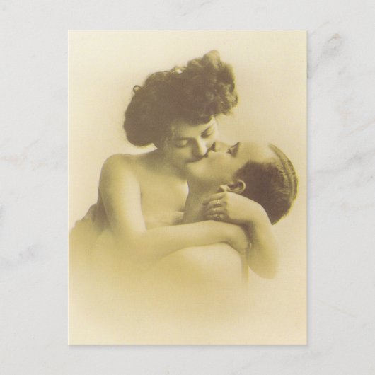 Vintage love couple kissing sepia illustration ポストカード (正面)