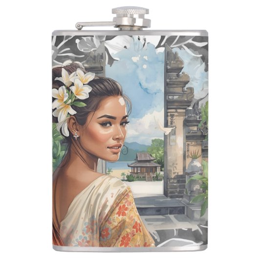 Vintage, Lovely Bali Women and Tropical Paradise  フラスク (正面)