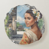 Vintage, Lovely Bali Women and Tropical Paradise ラウンドクッション (裏面)