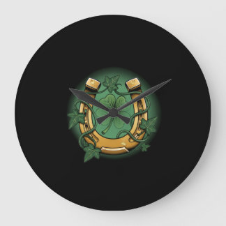 Vintage Lucky Horseshoe & Ivy Leaves Wall Clock ラージ壁時計
