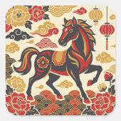 Vintage Lunar Horse | Chinese New Year スクエアシール (正面)