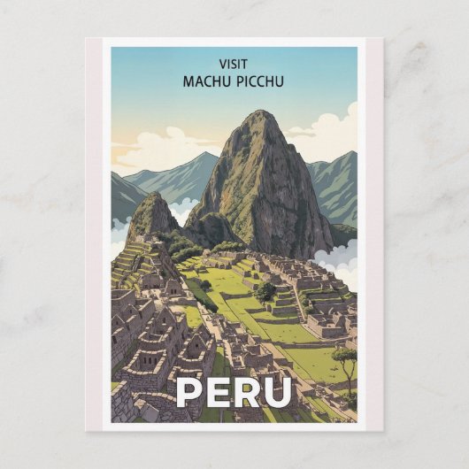 Vintage Machu Picchu Peru Retro Travel ポストカード (正面)