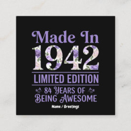 Vintage Made in 1942 Floral 84th Birthday Awesome スクエア名刺