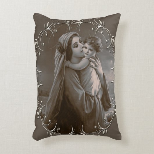 Vintage Madonna and Child with Silver Frame アクセントクッション (正面(垂直))