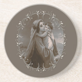 Vintage Madonna and Child with Silver Frame コースター