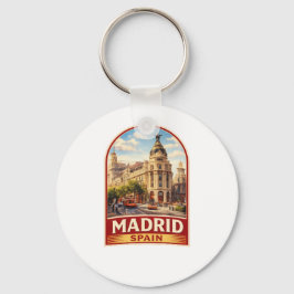 Vintage Madrid Spain Travel Poster Style Design キーホルダー
