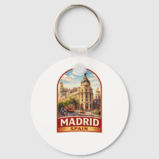 Vintage Madrid Spain Travel Poster Style Design キーホルダー